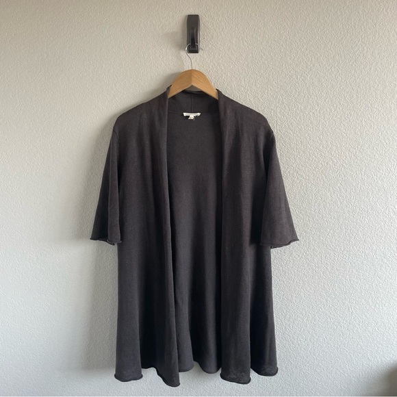 Eileen Fisher Linen Open Front Cardigan Short Sleeve Brown Lagenlook - Picture 3 of 7